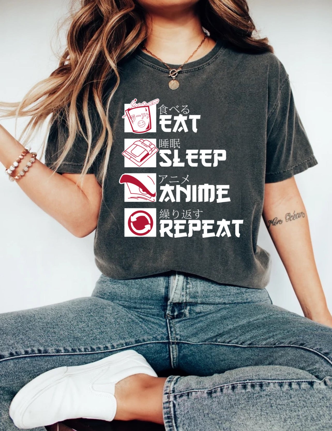 Eat Sleep Anime Repeat DTF full color transfer