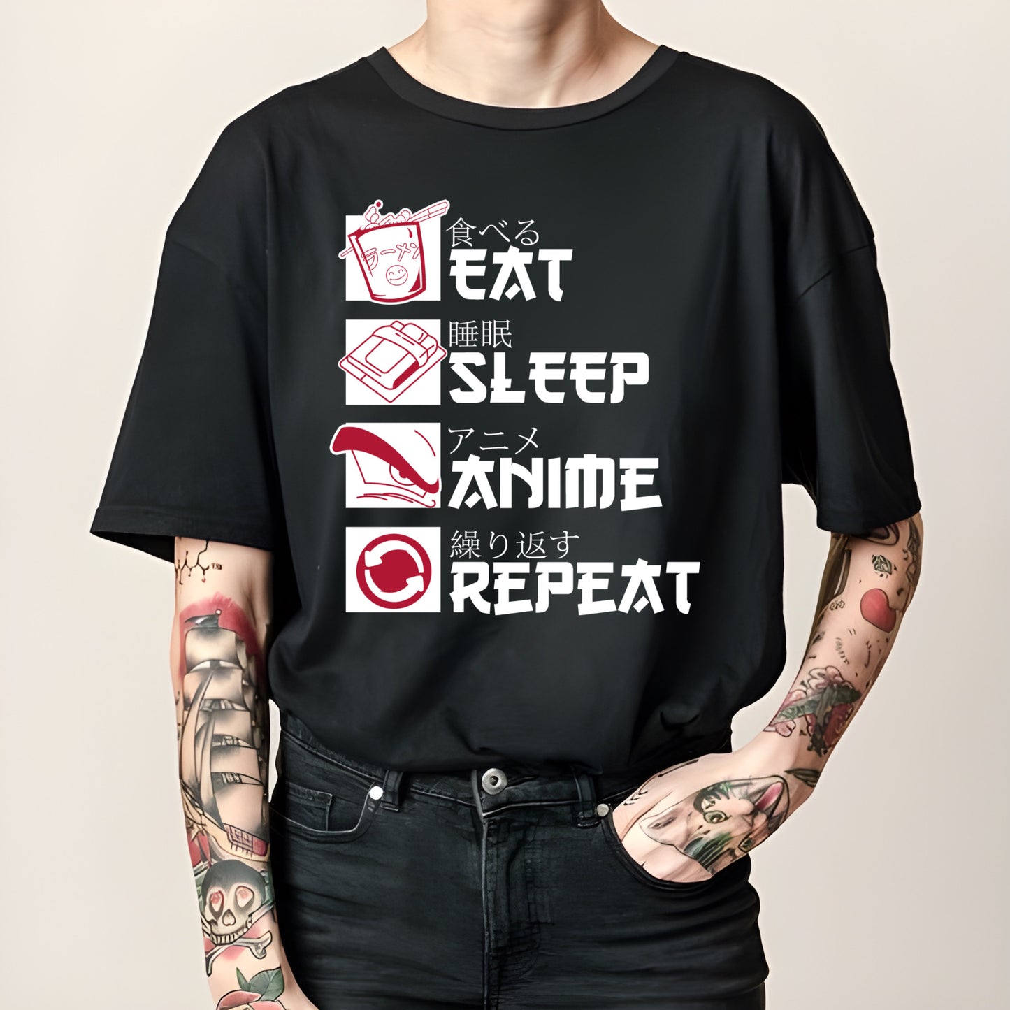 Eat Sleep Anime Repeat DTF full color transfer